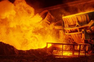 Steel plant pouring molten steel
